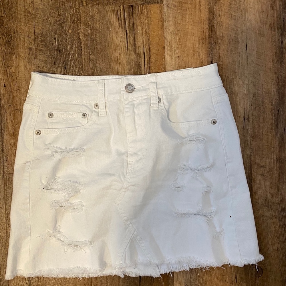White jean ripped skirt
